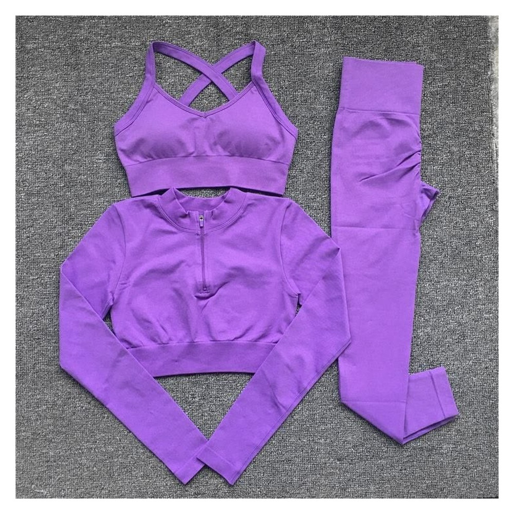 Uniga Custom OEM Seamless Ribbed Violet Gym Set